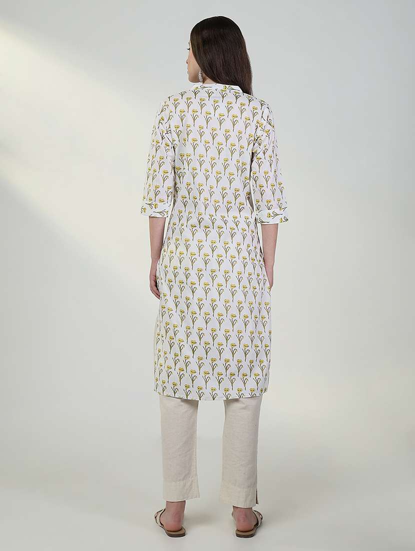 women floral roll up sleeve straight kurta - 21632725 -  Standard Image - 5