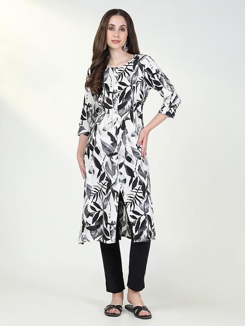 women three quarter sleeve straight kurta - 21632731 - Standard Image - 0