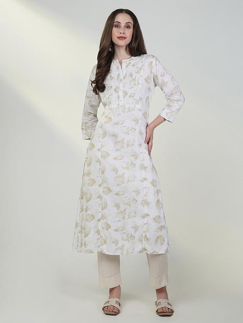 women white printed three quarter sleeve a-line kurta - 21632732 -  Standard Image - 0