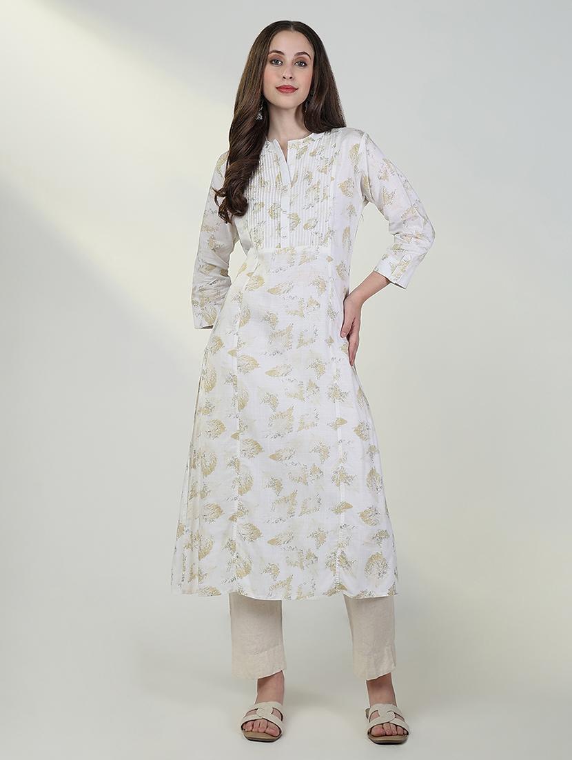 women white printed three quarter sleeve a-line kurta - 21632732 -  Zoom Image - 0