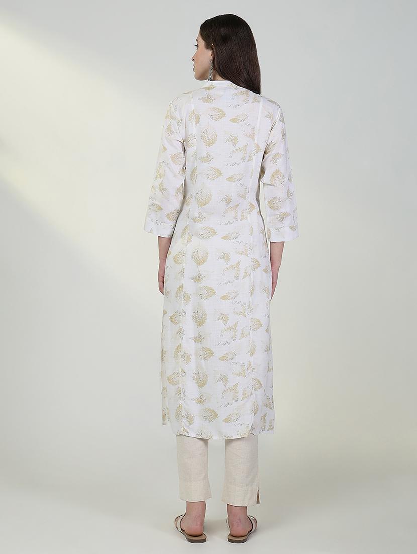 women white printed three quarter sleeve a-line kurta - 21632732 - Standard Image - 5