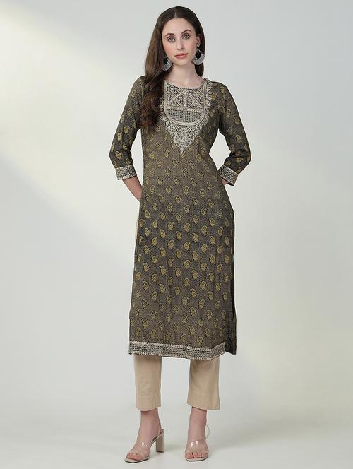 women three quarter sleeve straight kurta - 21632733 -  Standard Image - 0