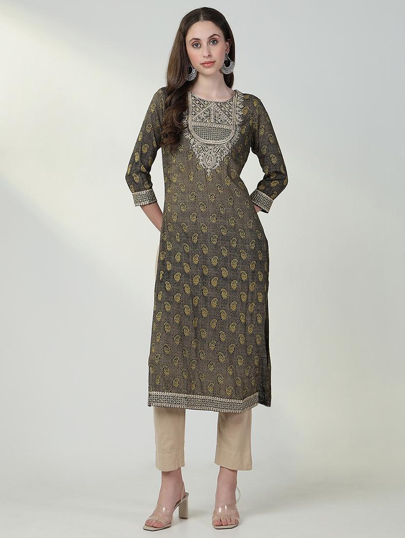 women three quarter sleeve straight kurta - 21632733 -  Zoom Image - 0