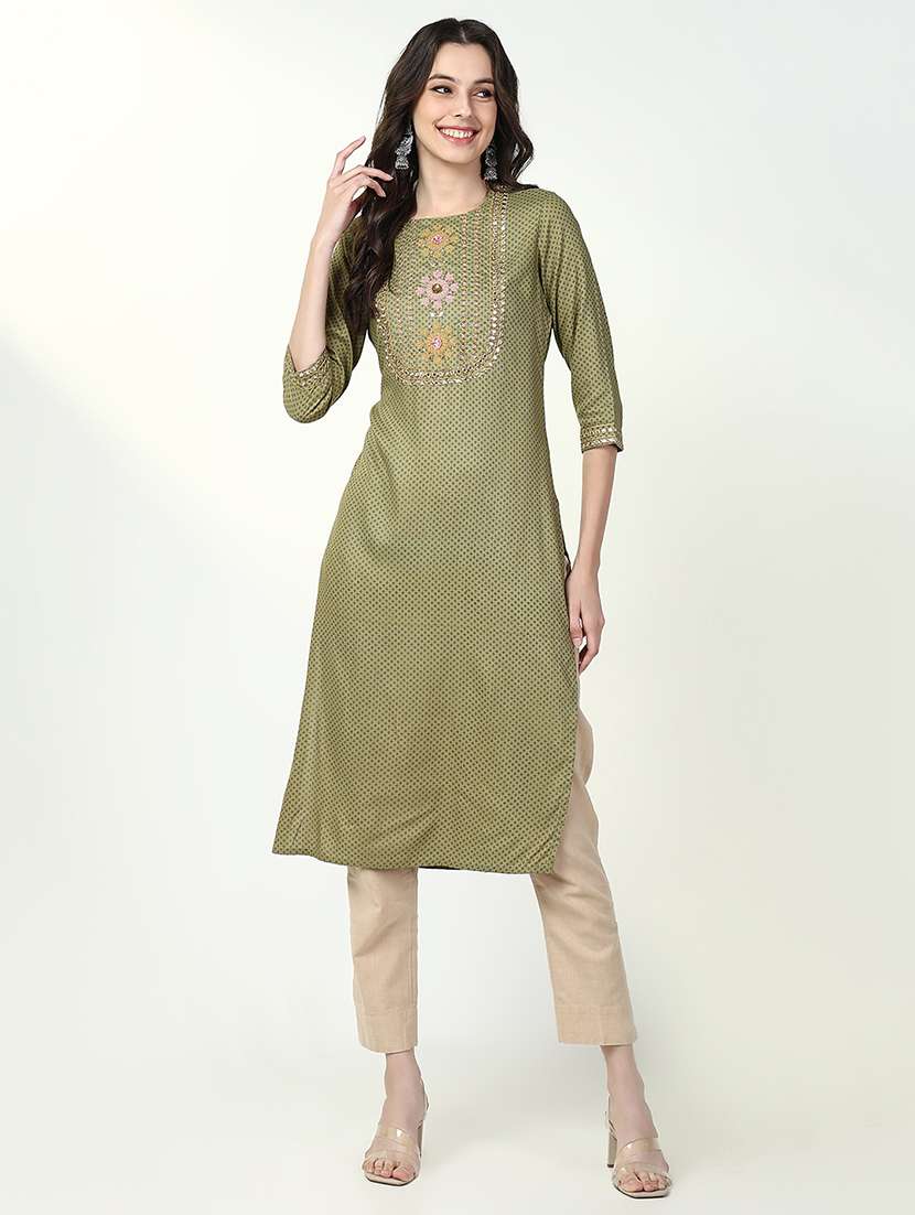women three quarter sleeve straight kurta