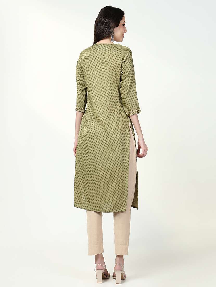 women three quarter sleeve straight kurta - 21632734 -  Standard Image - 5