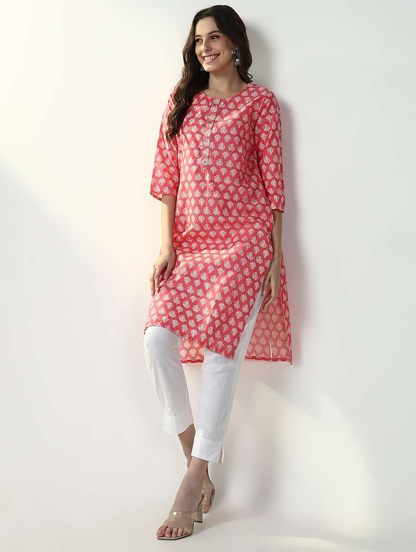 women three quarter sleeve straight kurta - 21632736 -  Standard Image - 3