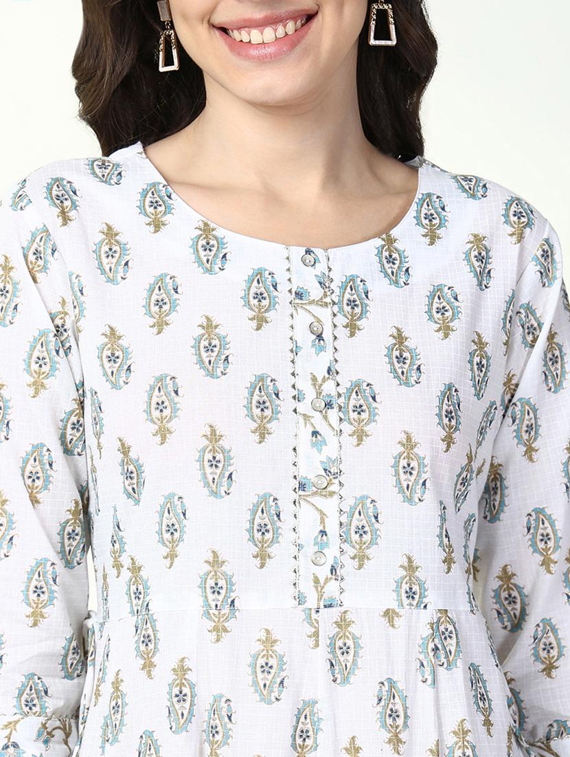 women white printed three quarter sleeve anarkali kurta - 21632737 - Standard Image - 5