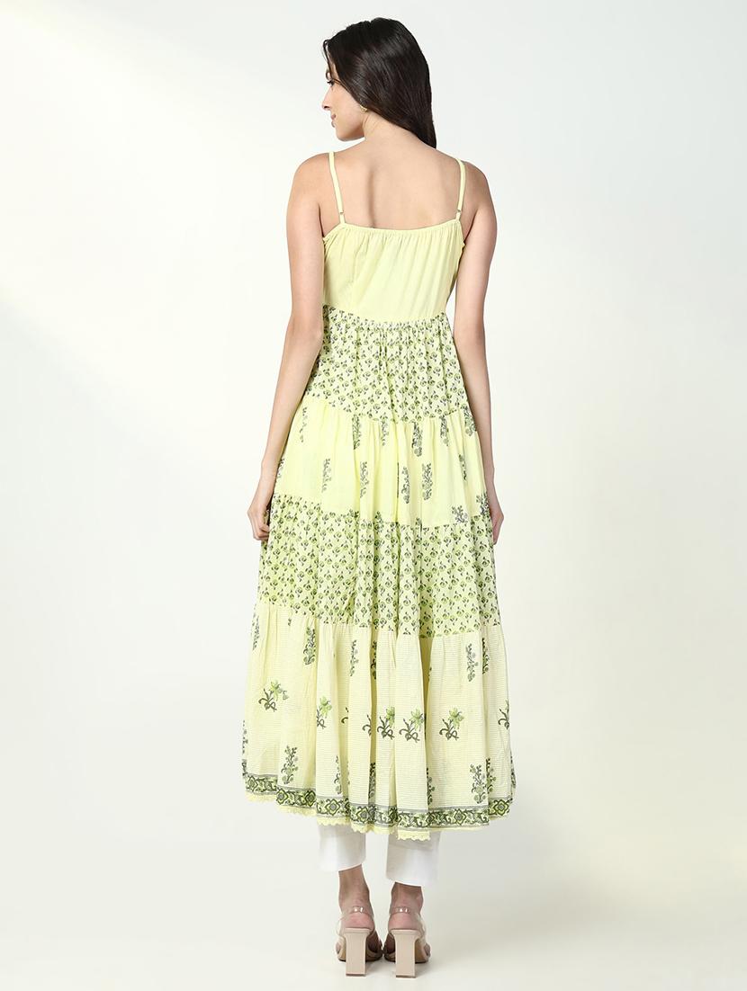 women yellow printed shoulder strap anarkali kurta - 21632741 - Standard Image - 5