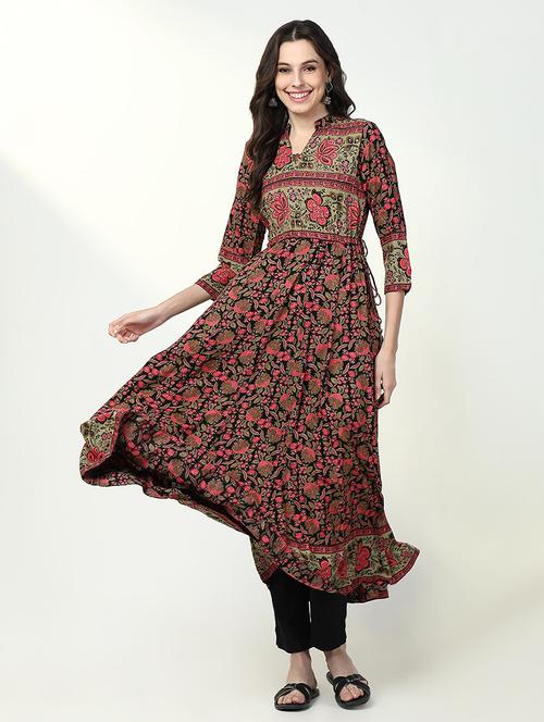 women floral printed three quarter sleeve anarkali kurta - 21632743 - Standard Image - 0