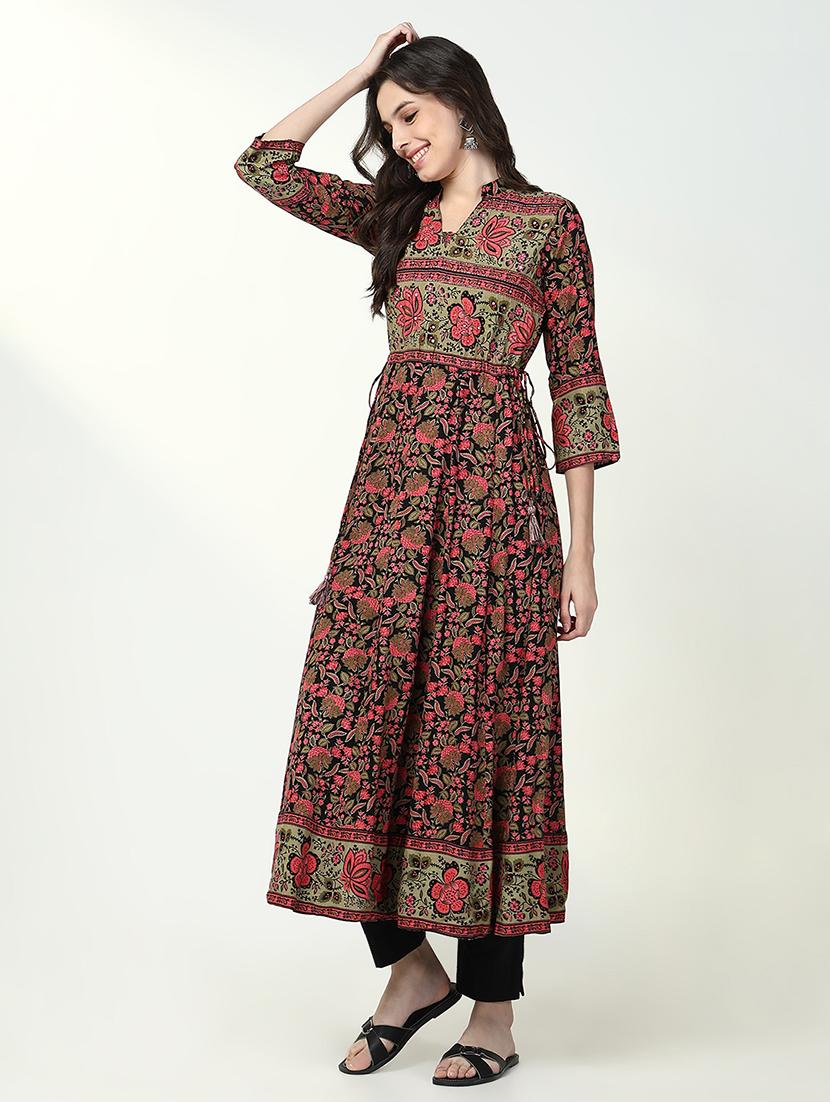 women floral printed three quarter sleeve anarkali kurta - 21632743 - Standard Image - 3