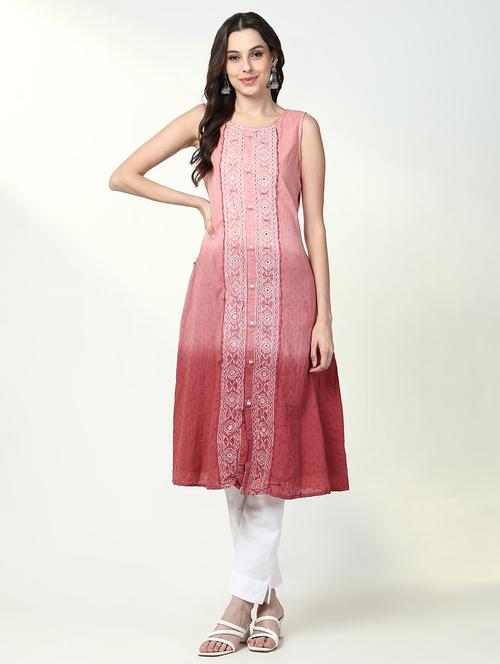 women pink self design sleeveless a-line kurta - 21632745 - Standard Image - 0