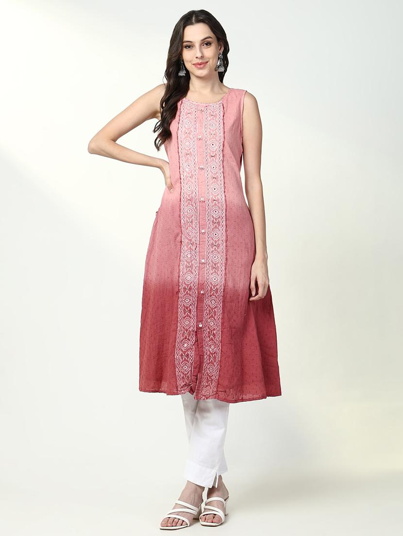 women pink self design sleeveless a-line kurta - 21632745 - Zoom Image - 0