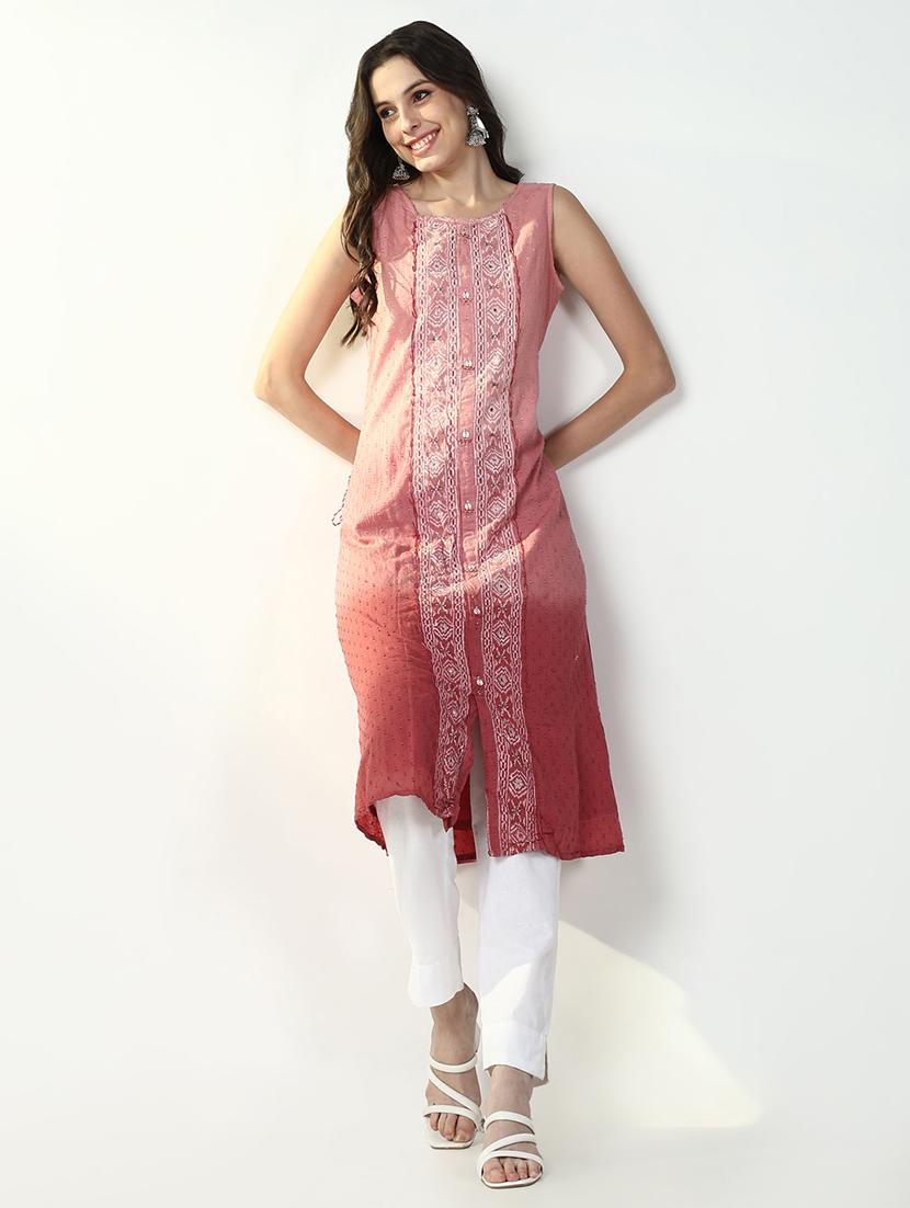 women pink self design sleeveless a-line kurta - 21632745 - Standard Image - 3
