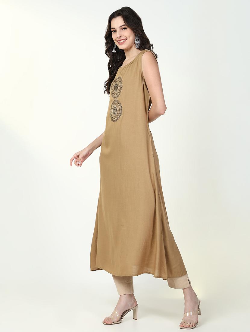 women beige embroidered kurta with jacket - 21632749 - Standard Image - 3