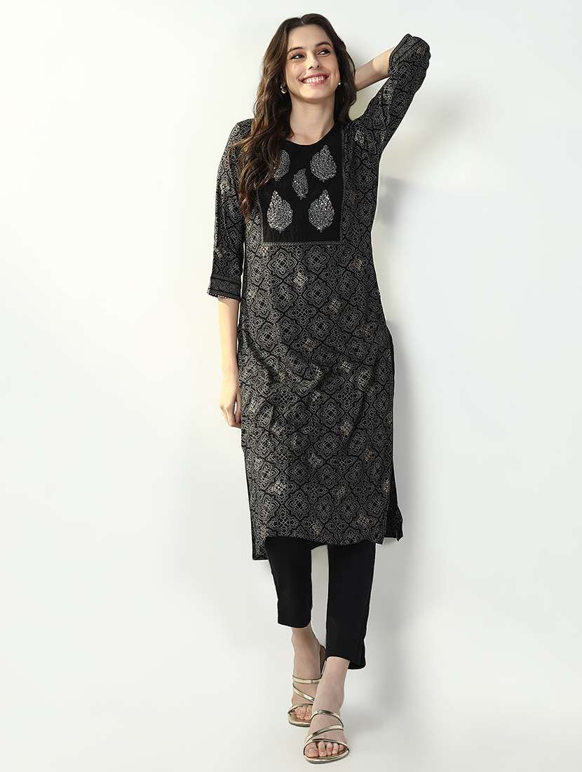 women three quarter sleeve straight kurta - 21632751 -  Standard Image - 3