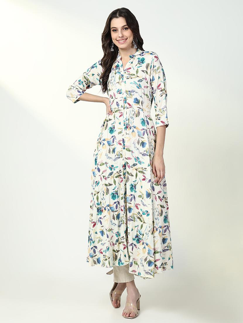 women off white floral printed a-line kurta - 21632752 - Zoom Image - 0
