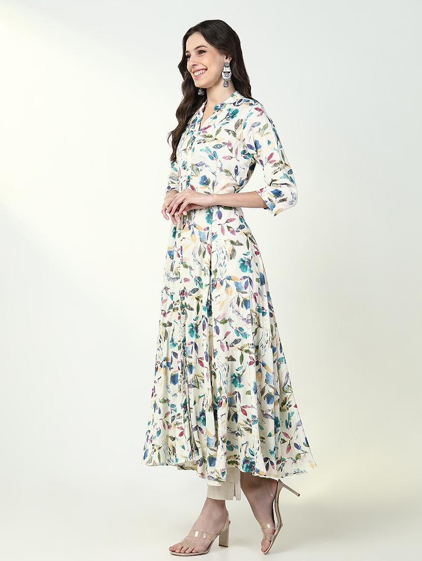women off white floral printed a-line kurta - 21632752 - Standard Image - 3