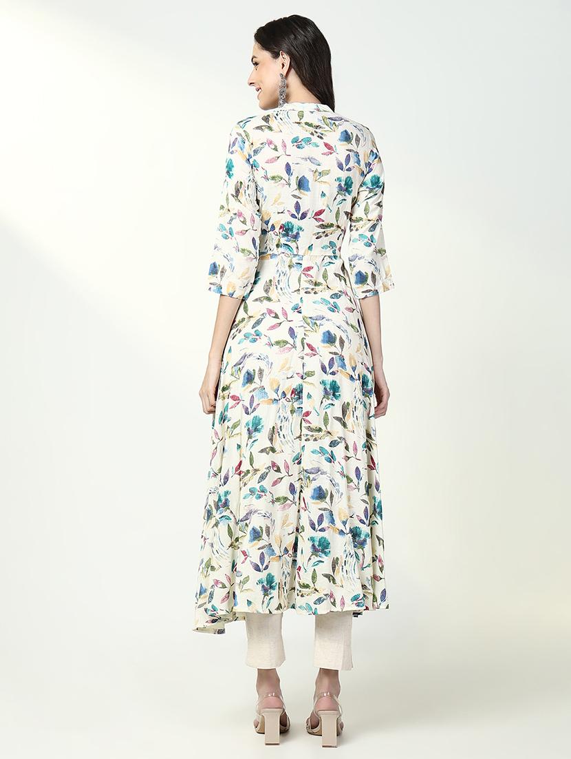 women off white floral printed a-line kurta - 21632752 - Standard Image - 5