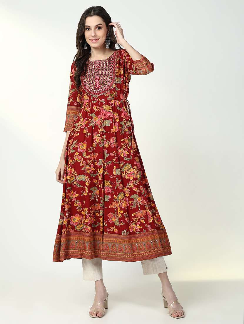 women red floral printed anarkali kurta