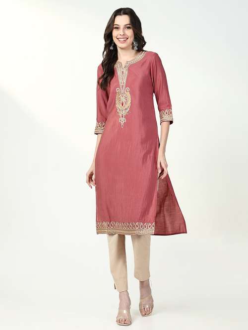 women three quarter sleeve straight kurta - 21632755 - Standard Image - 0