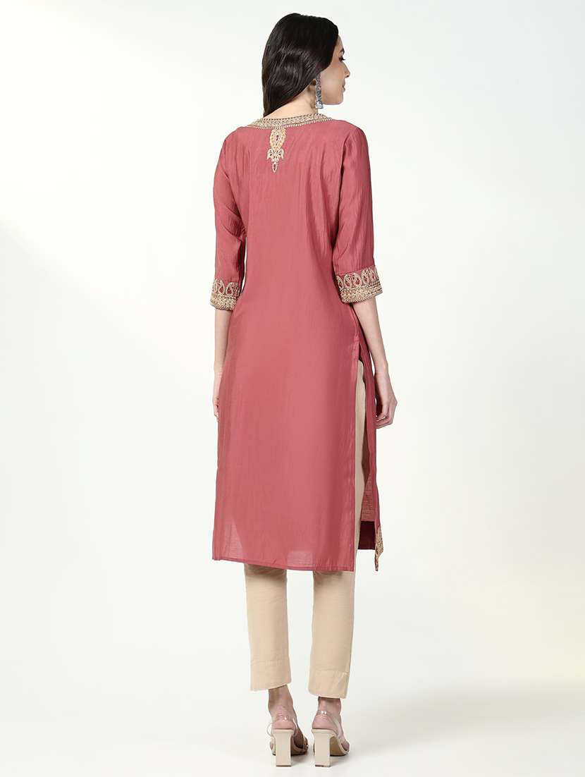 women three quarter sleeve straight kurta - 21632755 - Standard Image - 5