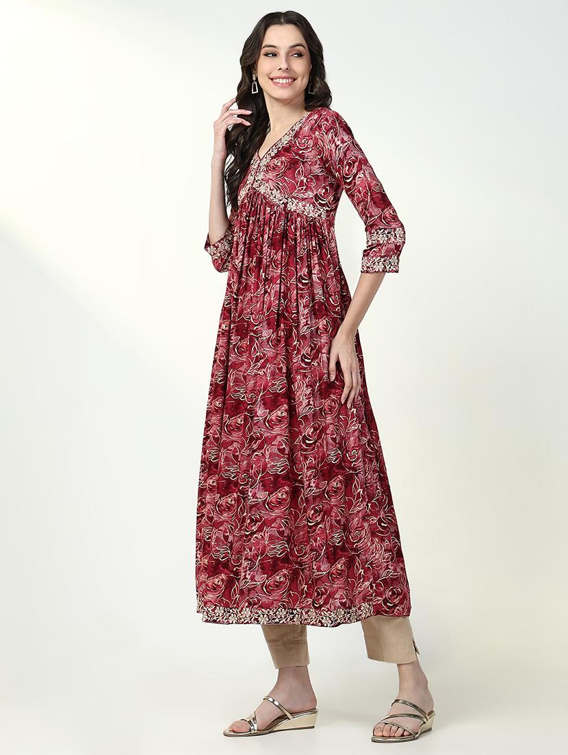 women red floral printed anarkali kurta - 21632756 - Standard Image - 3