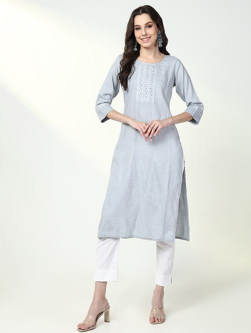women three quarter sleeve straight kurta - 21632758 -  Standard Image - 0
