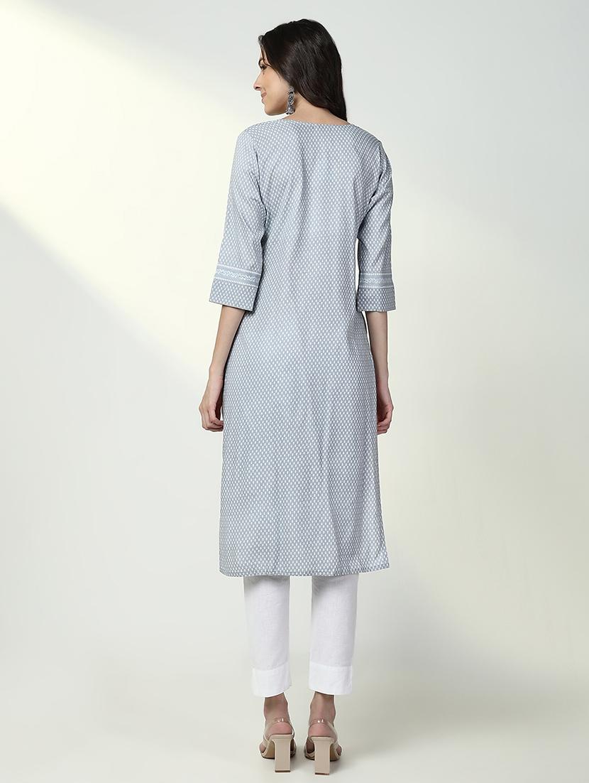 women three quarter sleeve straight kurta - 21632758 - Standard Image - 5