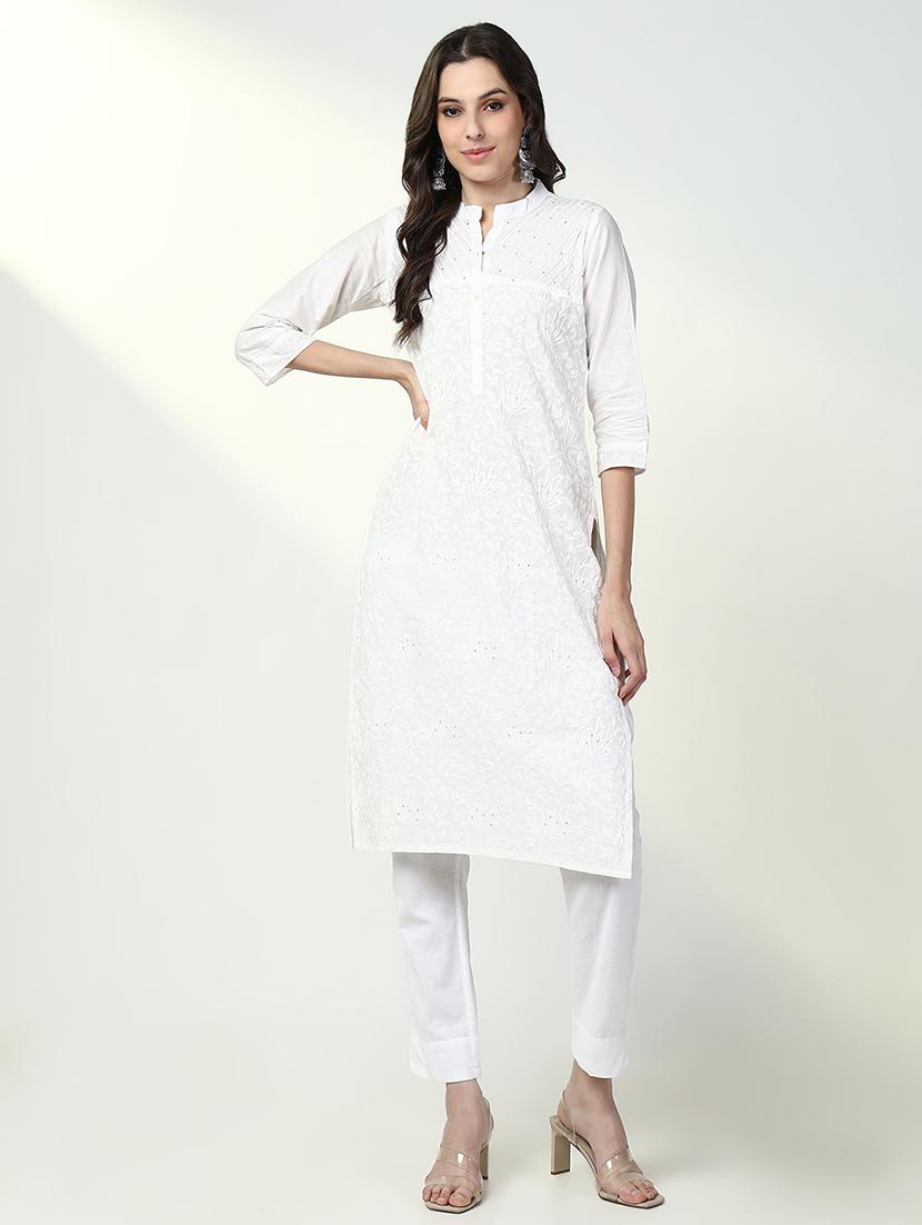 women three quarter sleeve straight kurta - 21632760 -  Zoom Image - 0