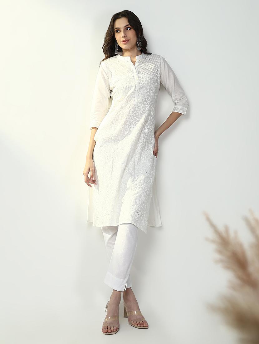 women three quarter sleeve straight kurta - 21632760 - Standard Image - 3