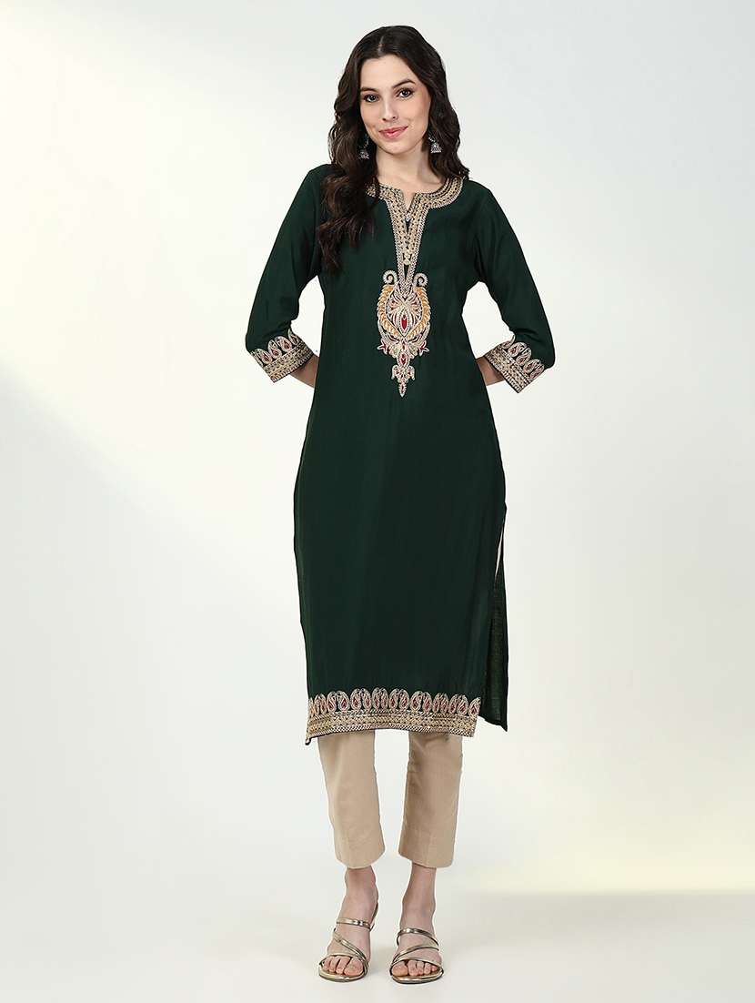 women three quarter sleeve straight kurta - 21632761 - Zoom Image - 0