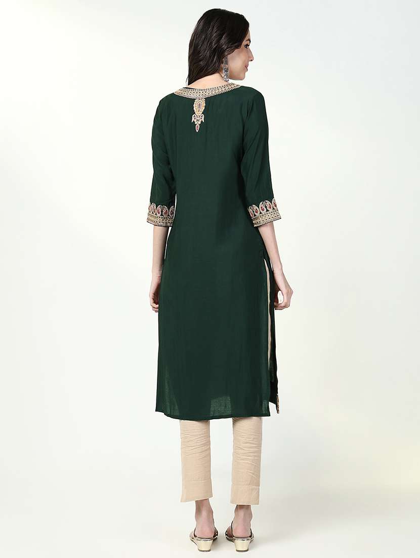 women three quarter sleeve straight kurta - 21632761 - Standard Image - 5
