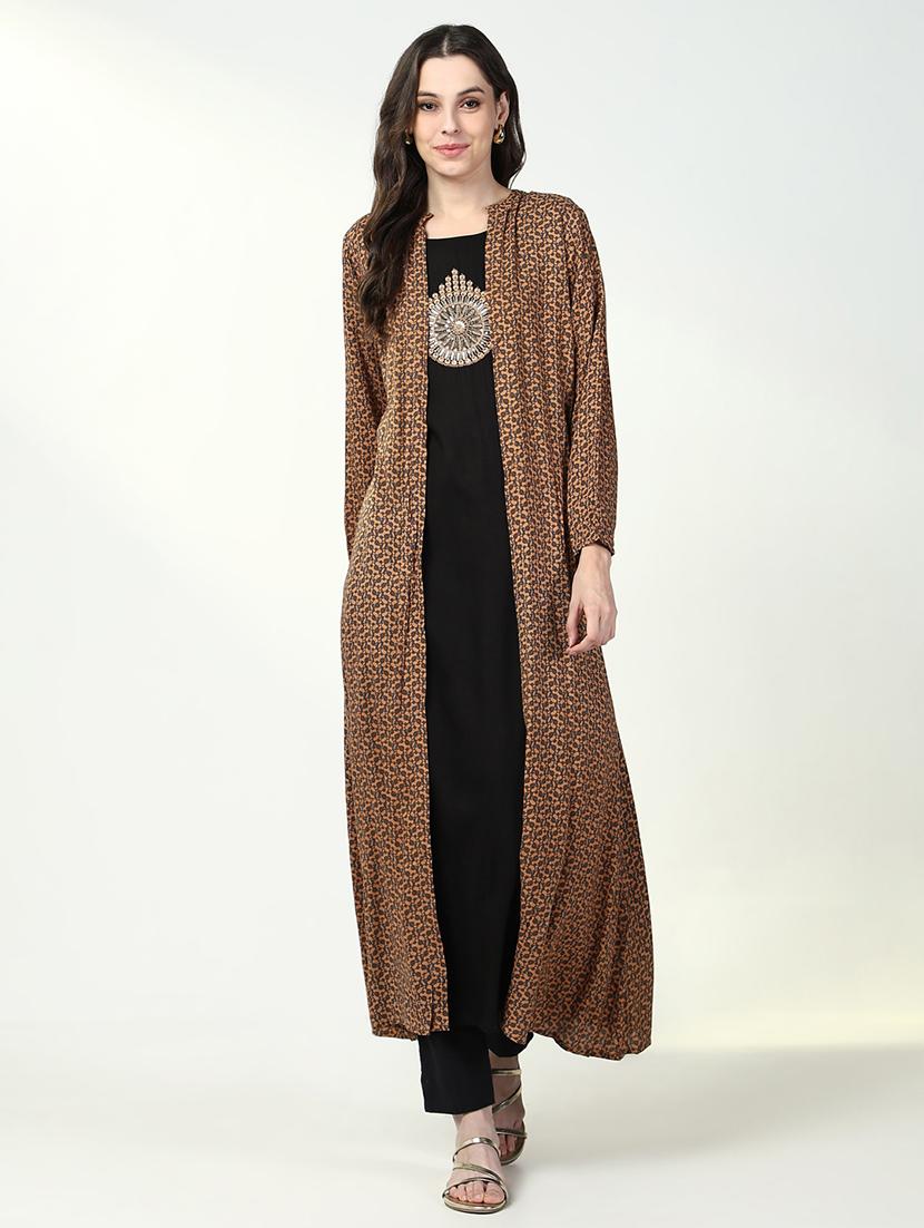 women black embroidered kurta with jacket - 21632762 -  Zoom Image - 0