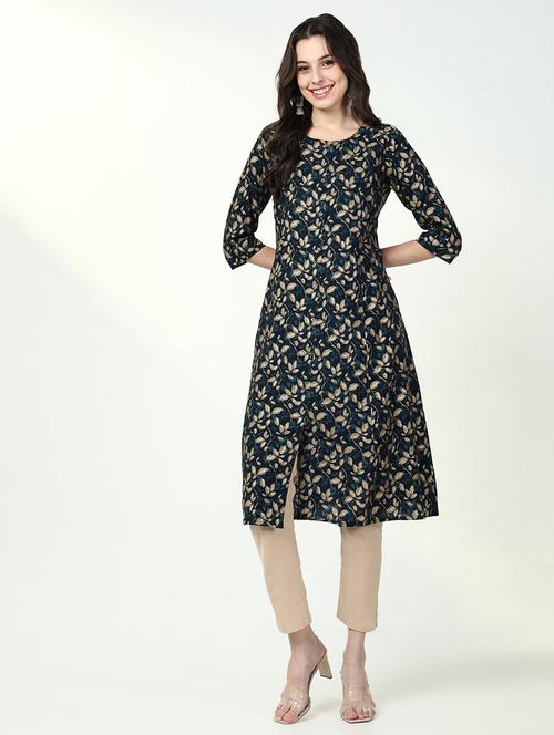 women printed three quarter sleeve a-line kurta - 21632766 -  Standard Image - 0