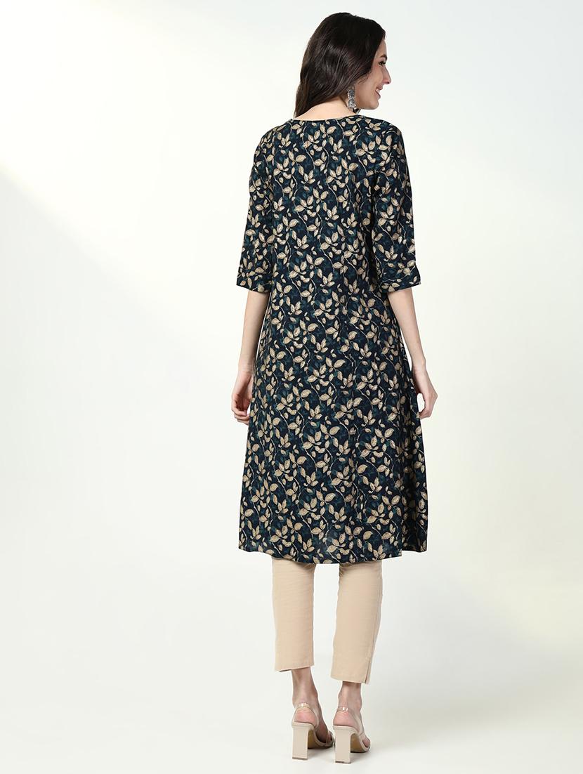 women printed three quarter sleeve a-line kurta - 21632766 - Standard Image - 5