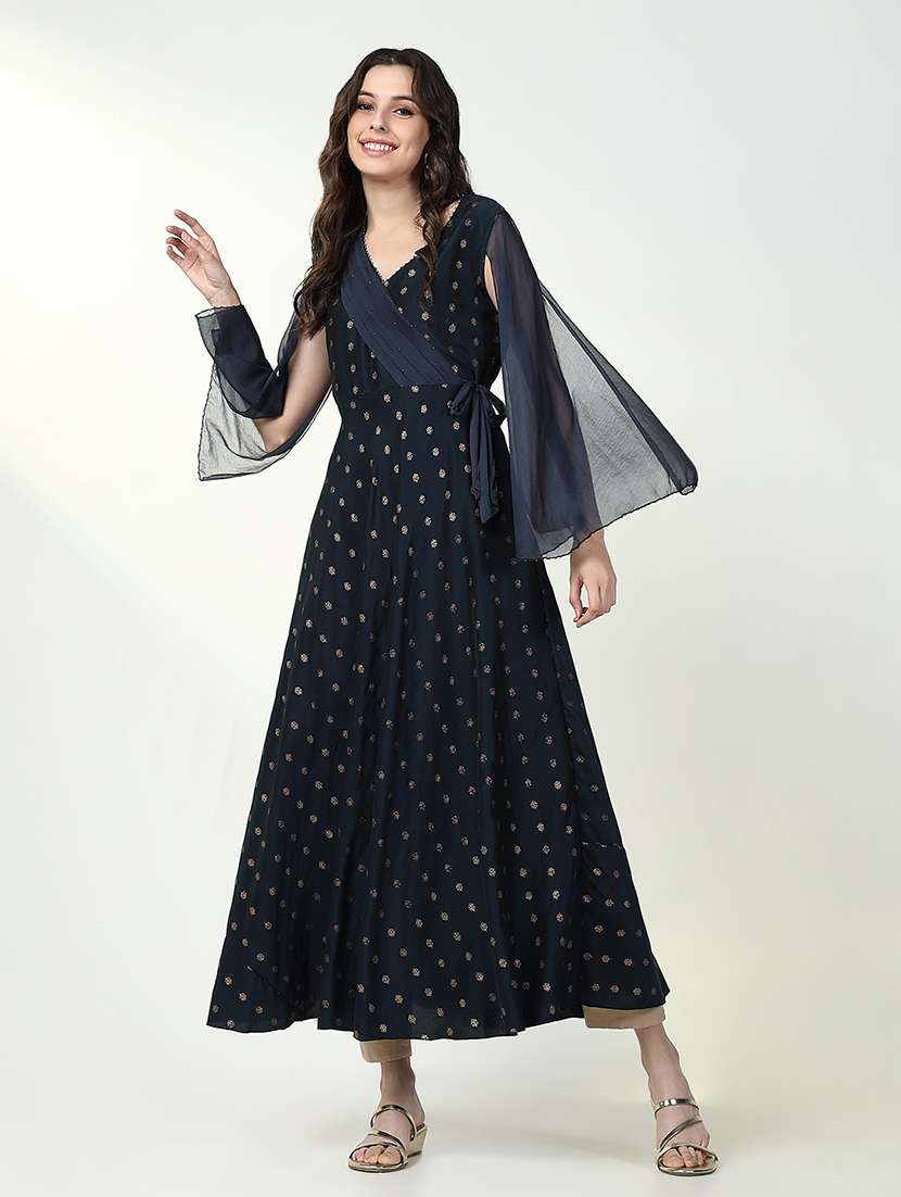 women navy blue printed anarkali ethnic dress - 21632767 -  Standard Image - 3
