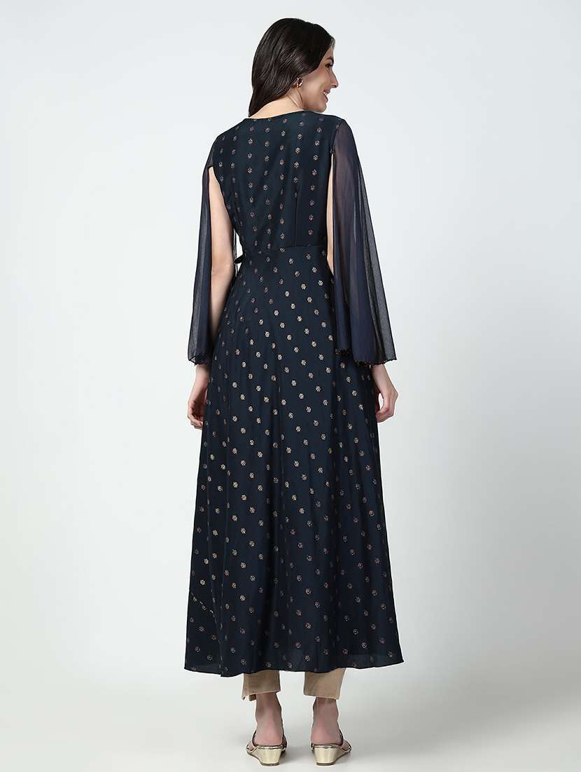 women navy blue printed anarkali ethnic dress - 21632767 -  Standard Image - 5