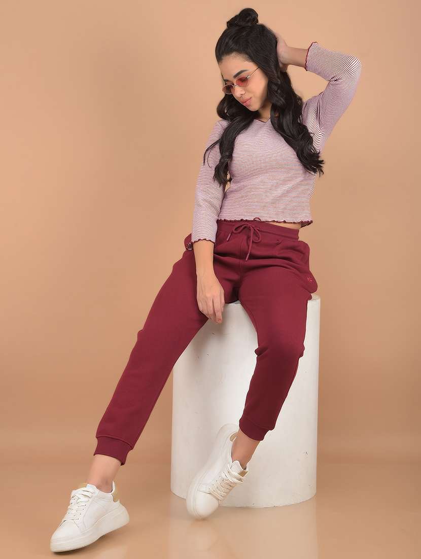 women maroon stripes crop top - 21632785 -  Standard Image - 5