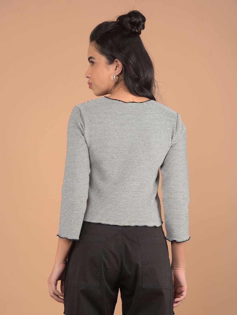 women grey stripes crop top - 21632786 - Standard Image - 3