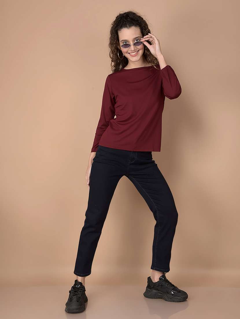 women blue solid round neck t-shirt - 21632788 -  Standard Image - 3