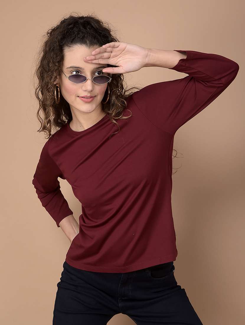 women blue solid round neck t-shirt - 21632788 -  Standard Image - 5