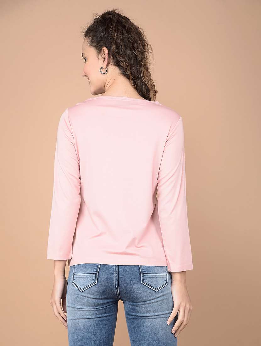 women blue solid round neck t-shirt - 21632789 - Standard Image - 3