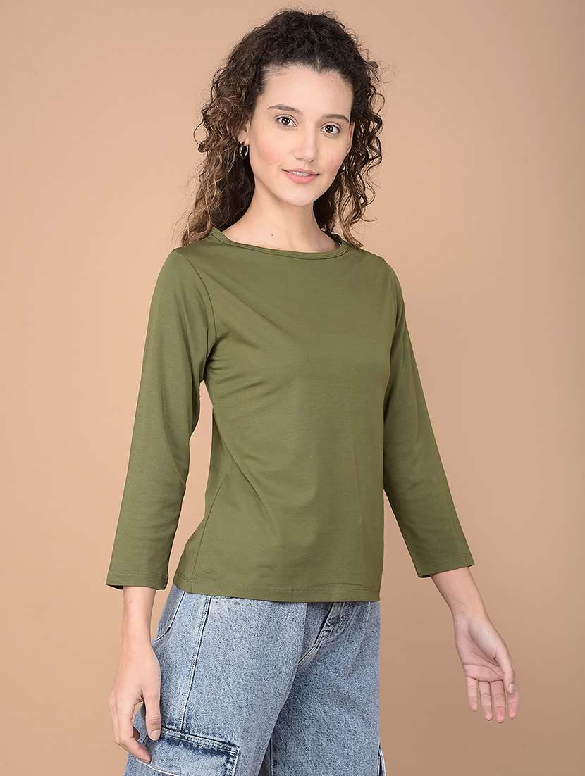 women black solid round neck t-shirt