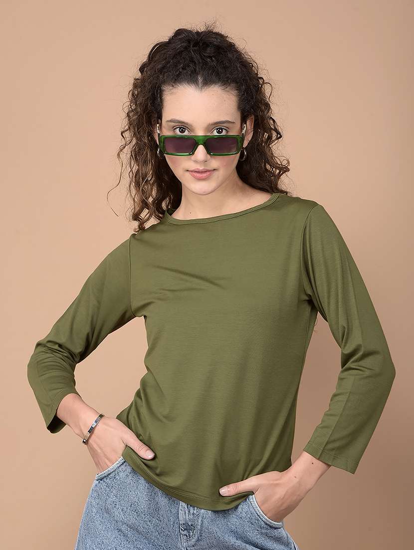 women black solid round neck t-shirt - 21632790 -  Standard Image - 5