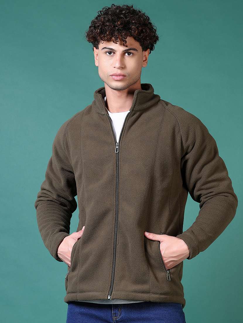 men olive solid long sleeve sweatshirt