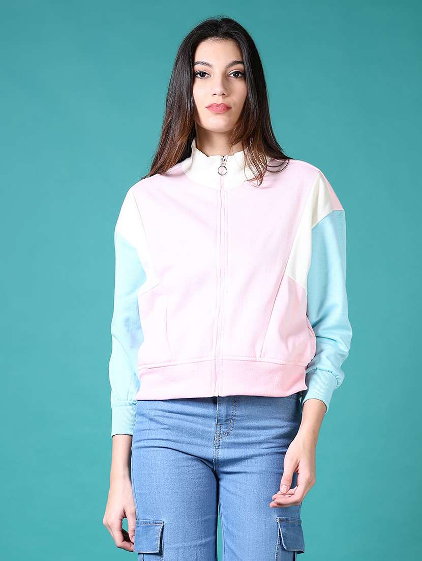 women color blocked stand collar sweatshirt