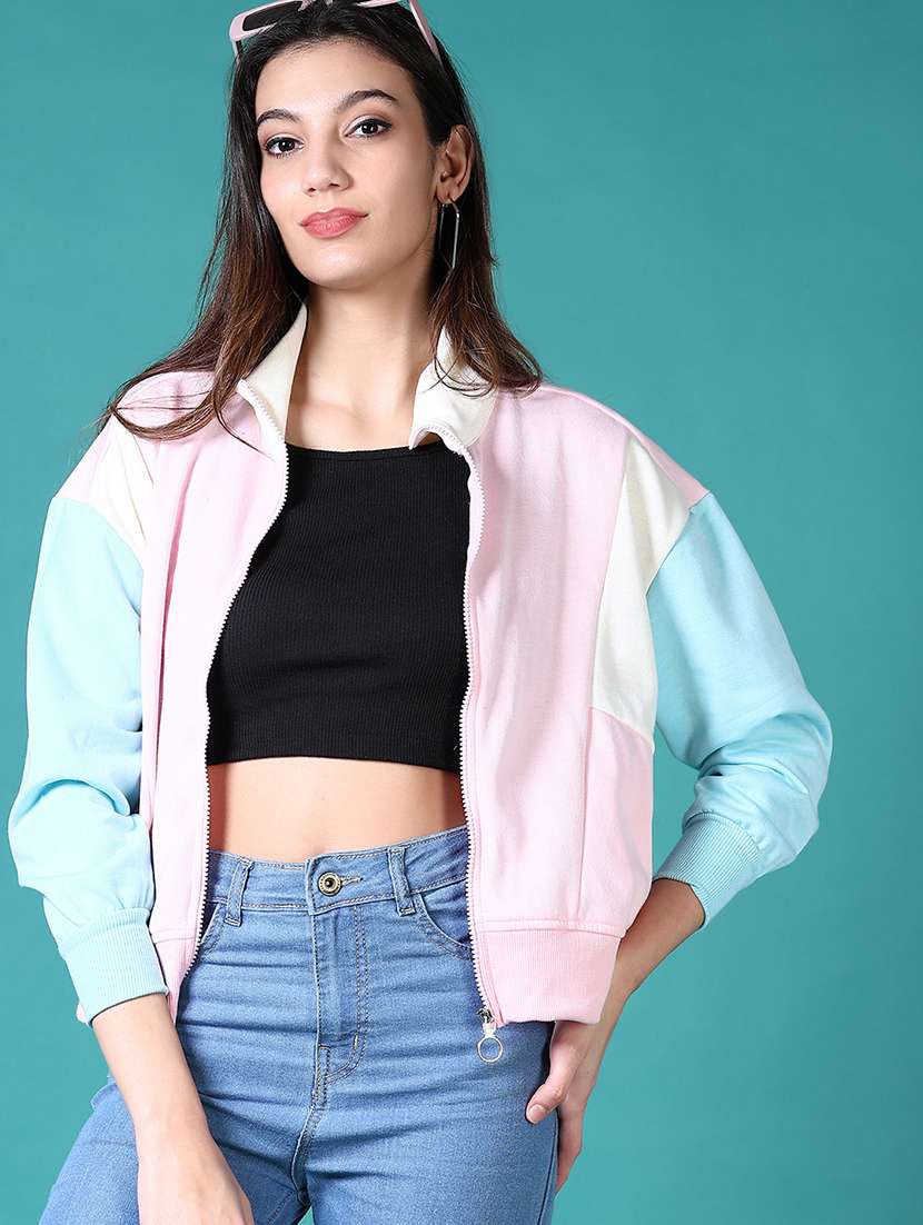 women color blocked stand collar sweatshirt - 21632866 -  Standard Image - 3