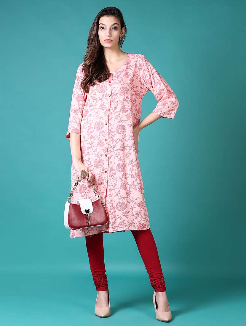 women floral round neck side slit kurta - 21632869 - Standard Image - 3