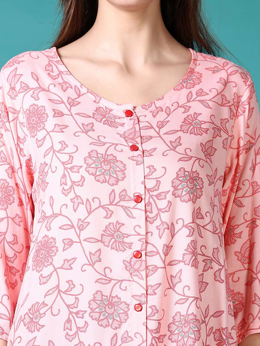 women floral round neck side slit kurta - 21632869 - Standard Image - 5