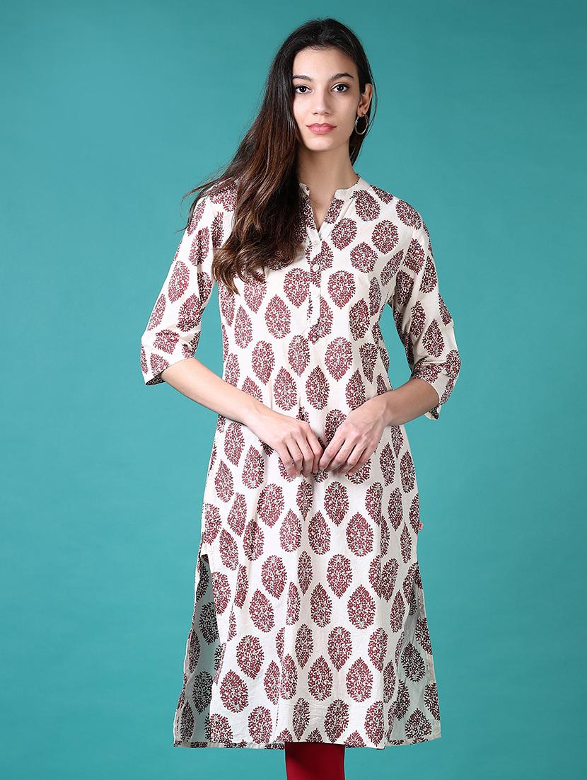 women floral mandarin neck side slit kurta - 21632886 -  Zoom Image - 0